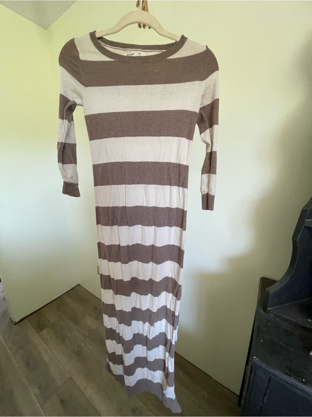 Old Navy Brown and Cream Striped Maxi Dress